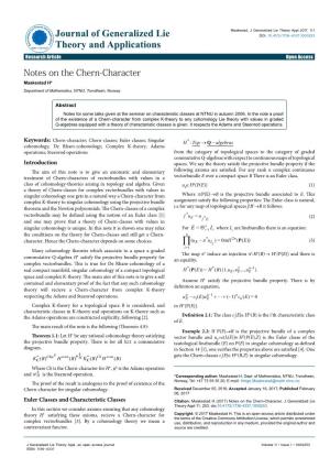 Notes on the Chern-Character Maakestad H* Department of Mathematics, NTNU, Trondheim, Norway