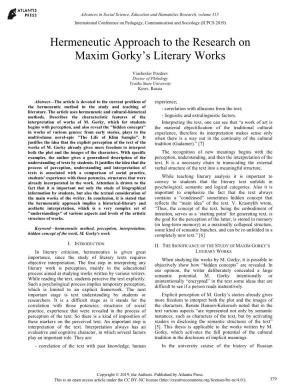 Hermeneutic Approach to the Research on Maxim Gorky's