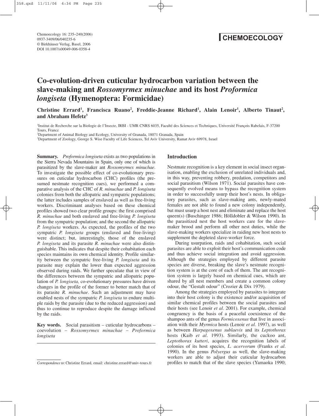 Co-Evolution-Driven Cuticular Hydrocarbon Variation Between The