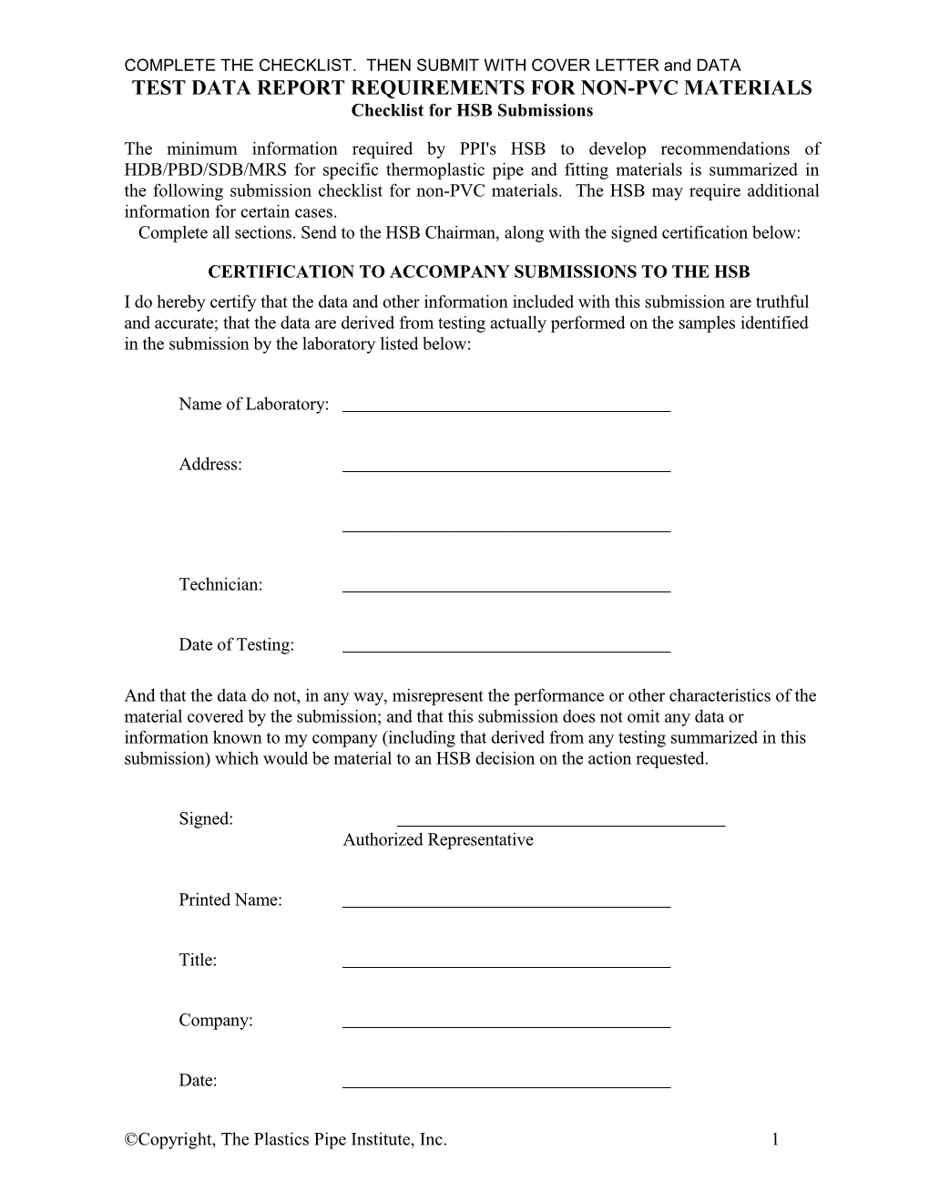 Test Data Report Requirements for Non-Pvc Materials