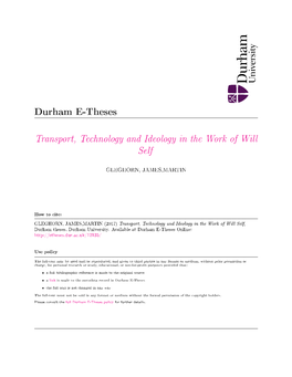 Transport, Technology and Ideology in the Work of Will Self