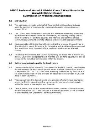Warwick District Council Ward Boundaries Warwick District Council Submission on Warding Arrangements