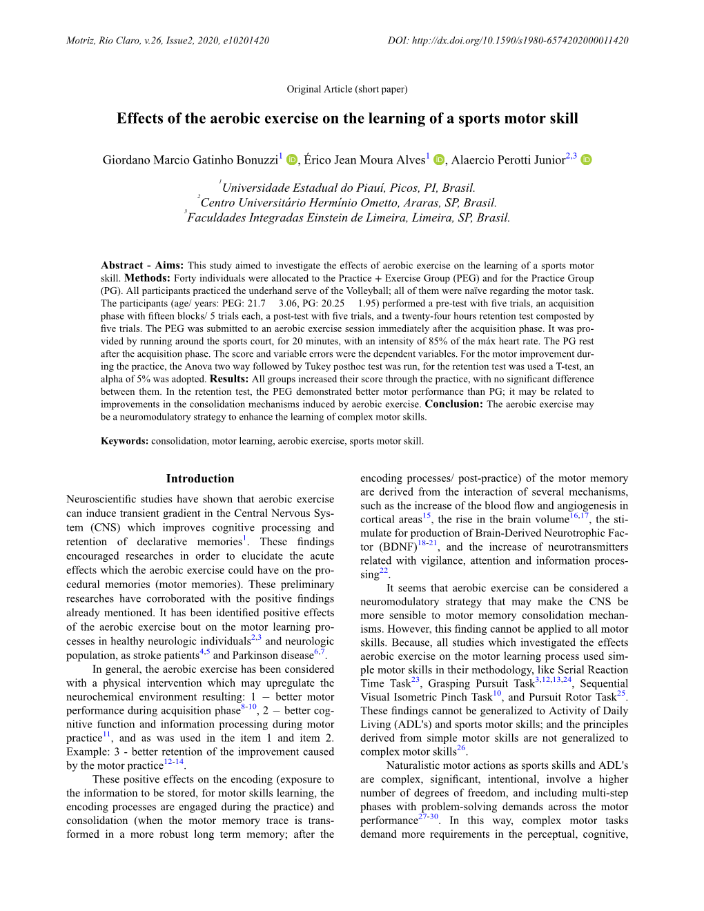 Effects of the Aerobic Exercise on the Learning of a Sports Motor Skill