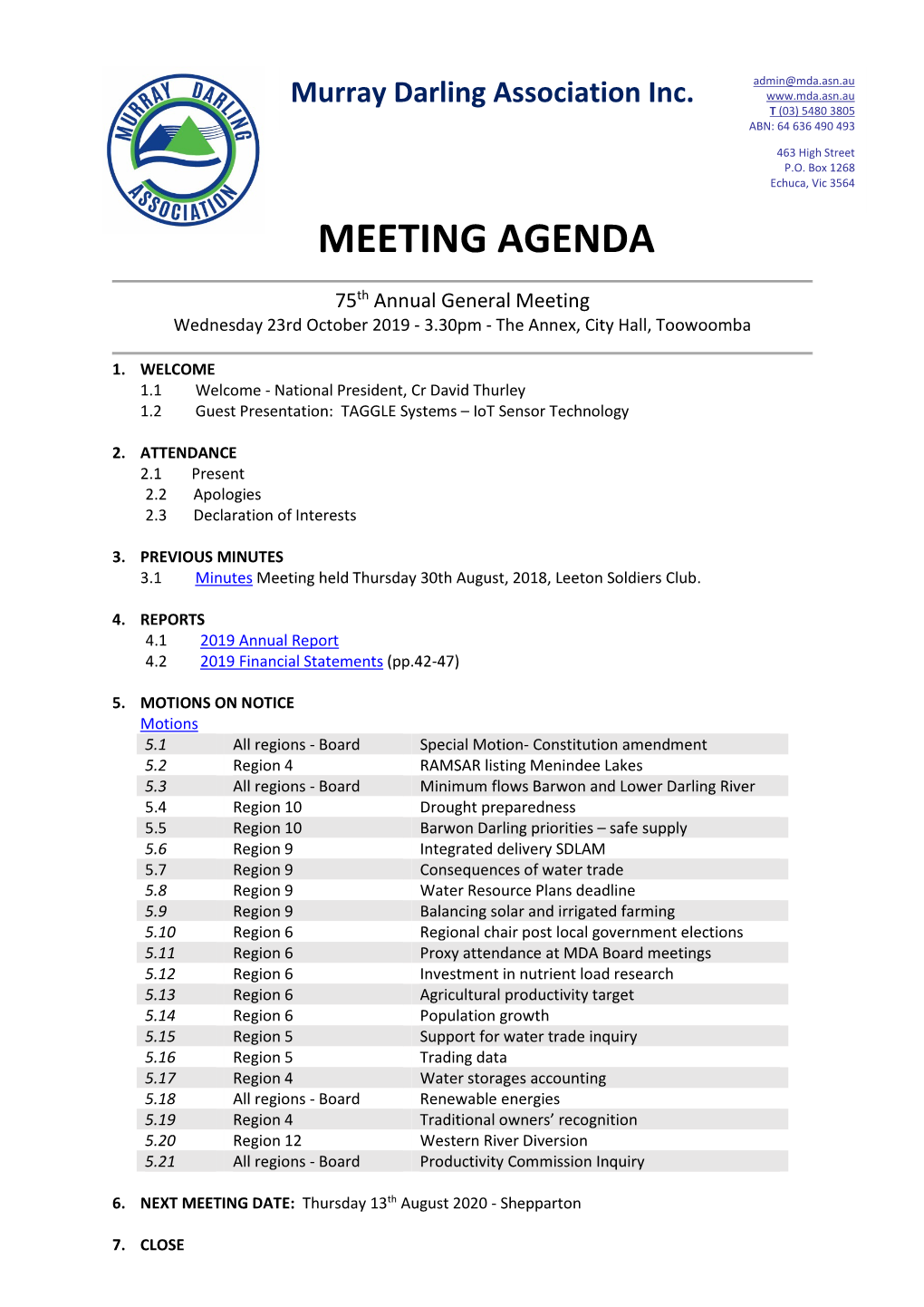 Meeting Agenda