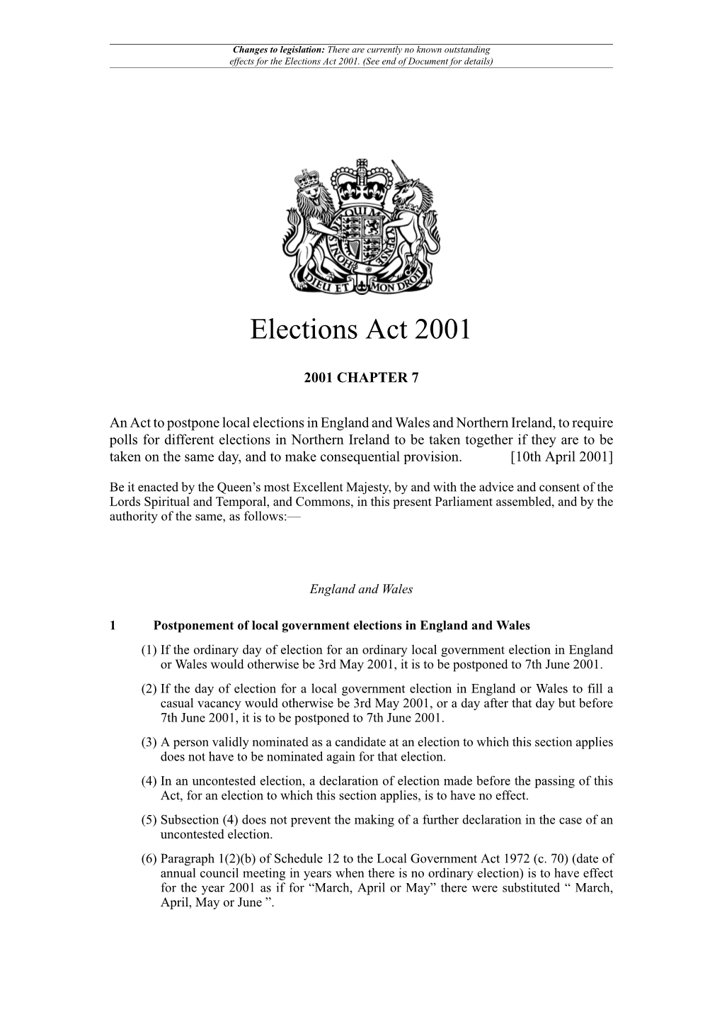 Elections Act 2001