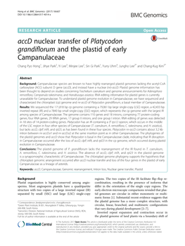 Accd Nuclear Transfer of Platycodon Grandiflorum and the Plastid of Early