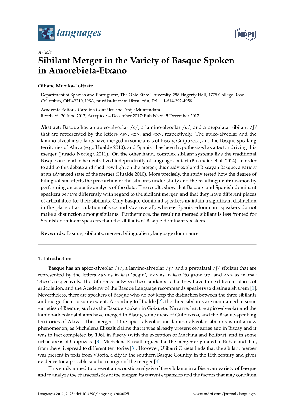 Sibilant Merger in the Variety of Basque Spoken in Amorebieta-Etxano