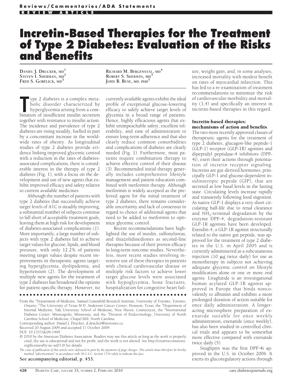 Incretin-Based Therapies for the Treatment of Type 2 Diabetes: Evaluation of the Risks and Benefits