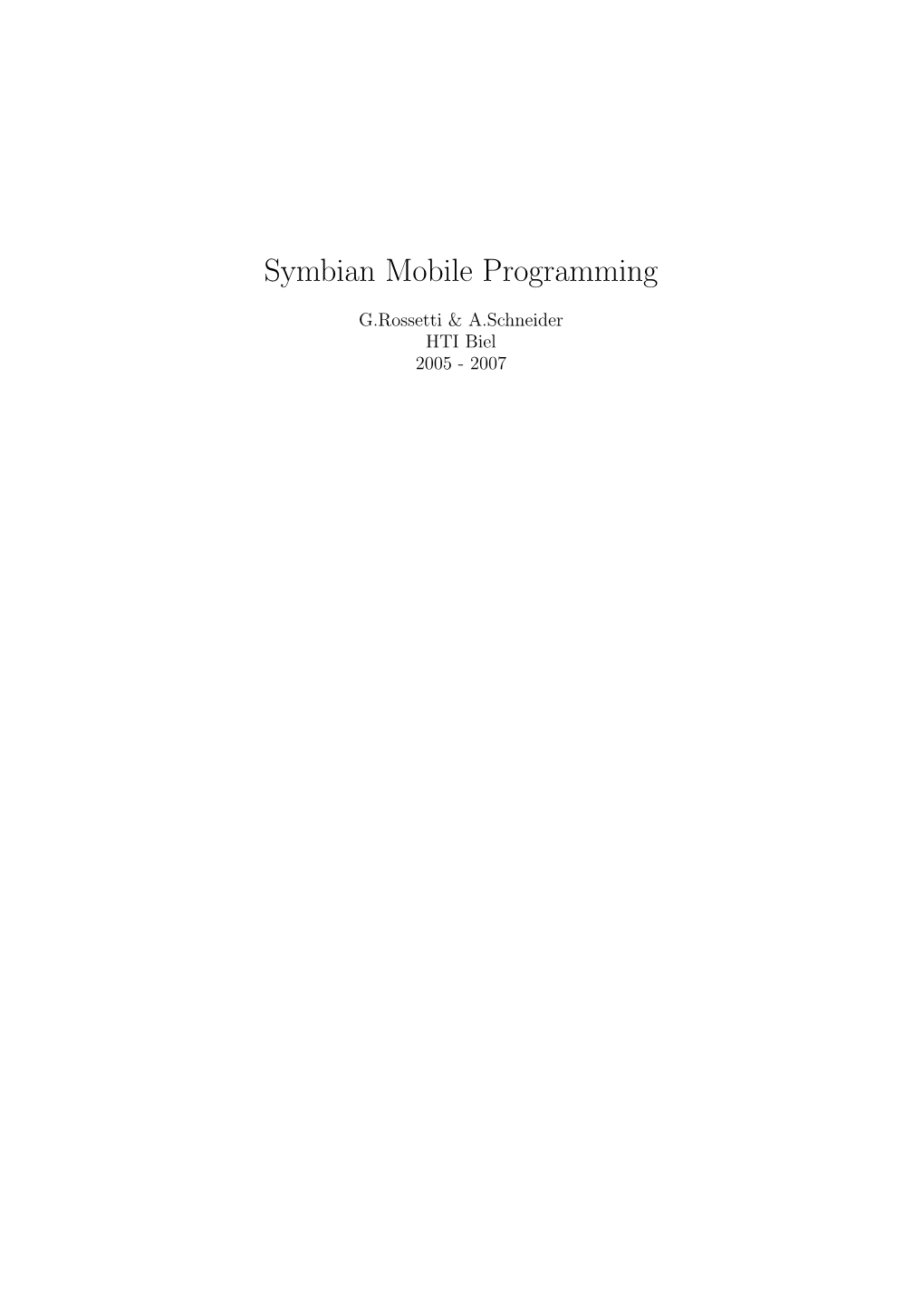 Symbian Mobile Programming