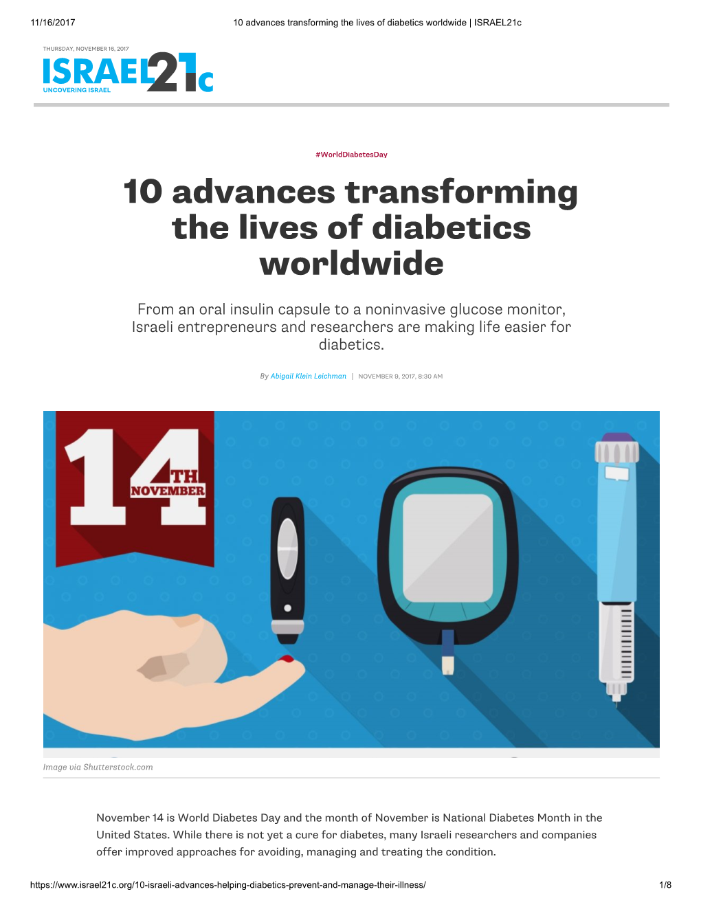 10 Advances Transforming the Lives of Diabetics Worldwide | Israel21c