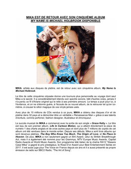 Mika Est De Retour Avec Son Cinquième Album My Name Is Michael Holbrook Disponible