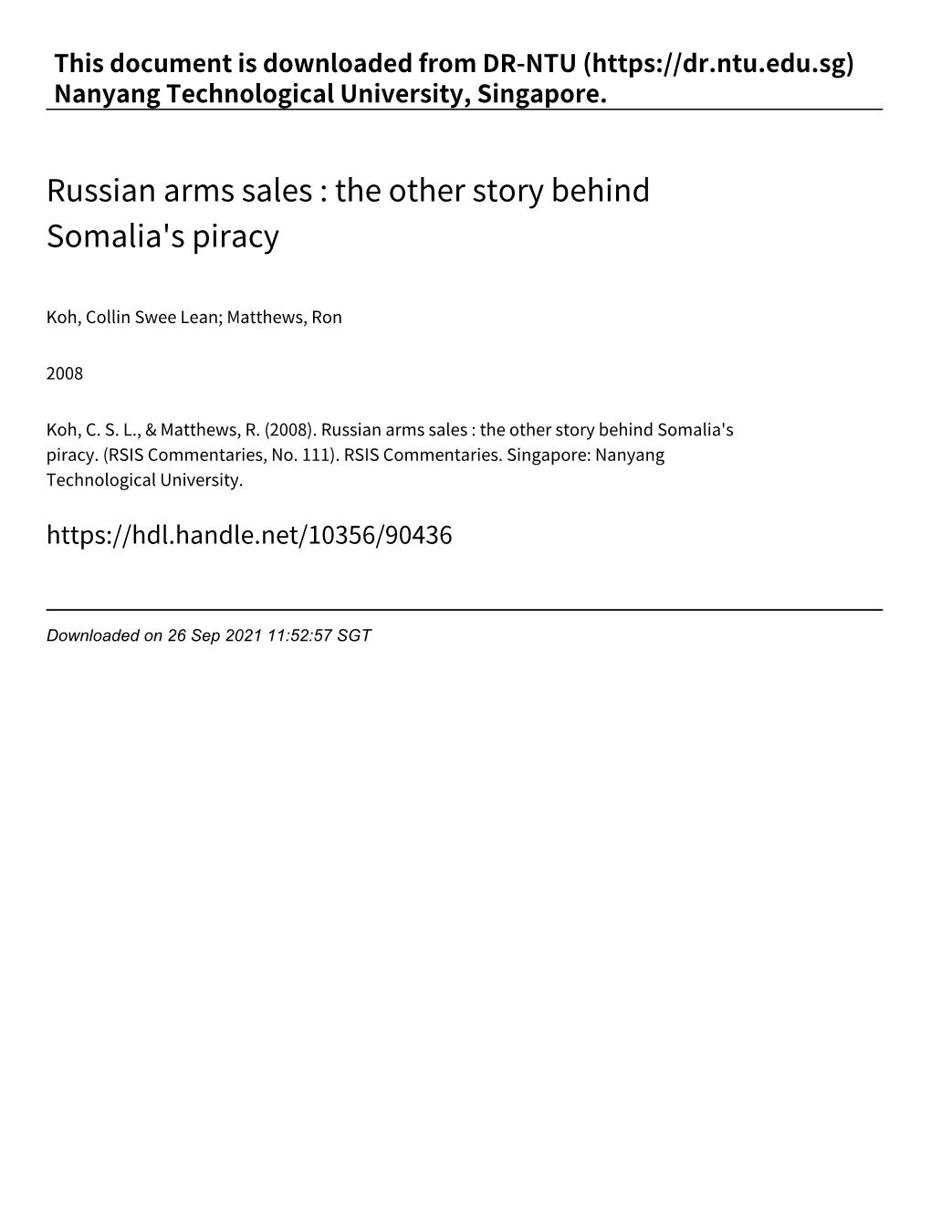 Russian Arms Sales : the Other Story Behind Somalia's Piracy