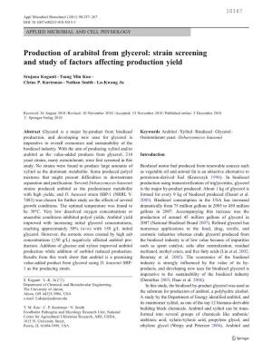 Production of Arabitol from Glycerol: Strain Screening and Study of Factors Affecting Production Yield
