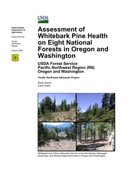 Assessment of Whitebark Pine Health on Eight National Forests in Oregon