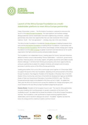 Press Release on Launch of Africa Europe Foundation