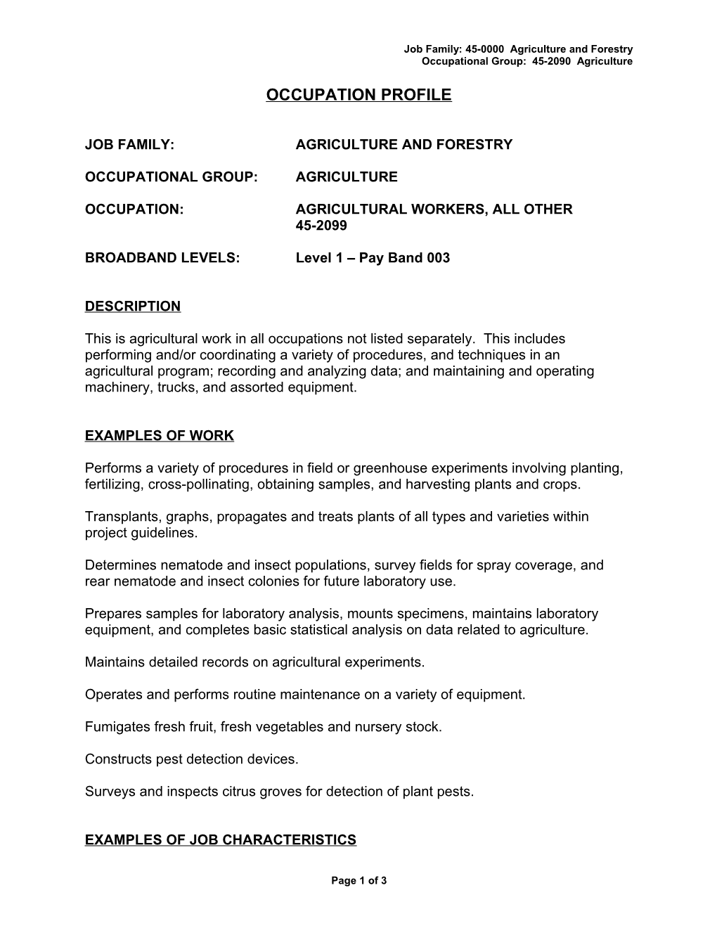 Job Family: 45-0000 Agriculture and Forestry