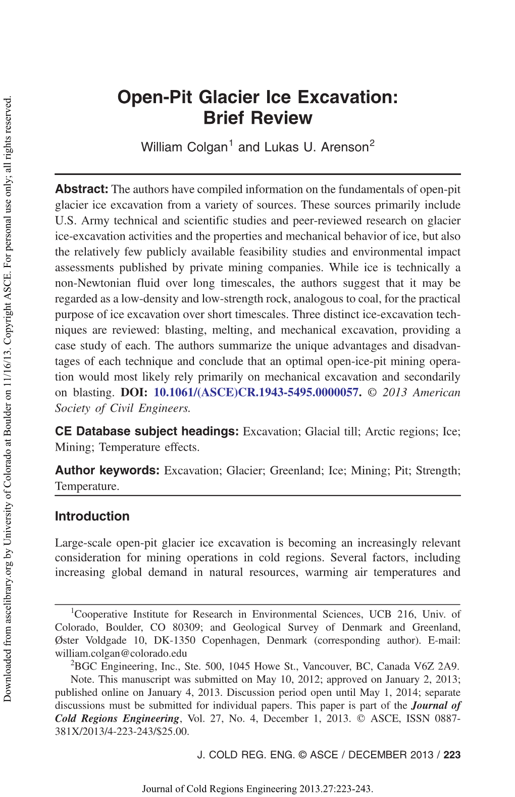 Open-Pit Glacier Ice Excavation: Brief Review