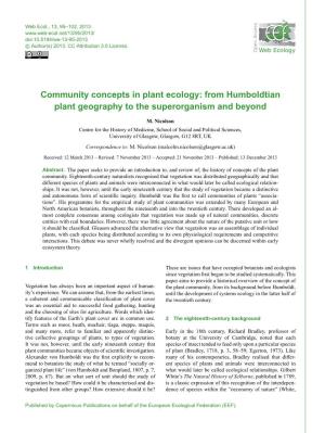 Community Concepts in Plant Ecology: from Humboldtian Plant Geography to the Superorganism and Beyond