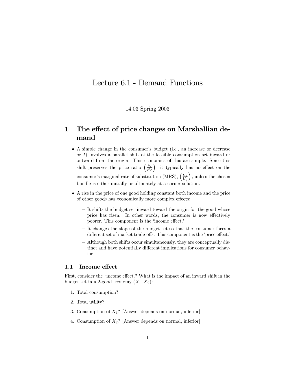Lecture 6.1 - Demand Functions