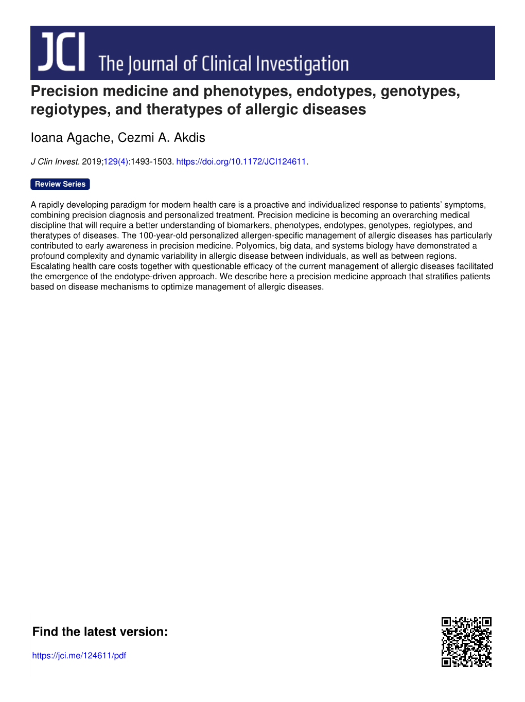 Precision Medicine and Phenotypes, Endotypes, Genotypes, Regiotypes, and Theratypes of Allergic Diseases
