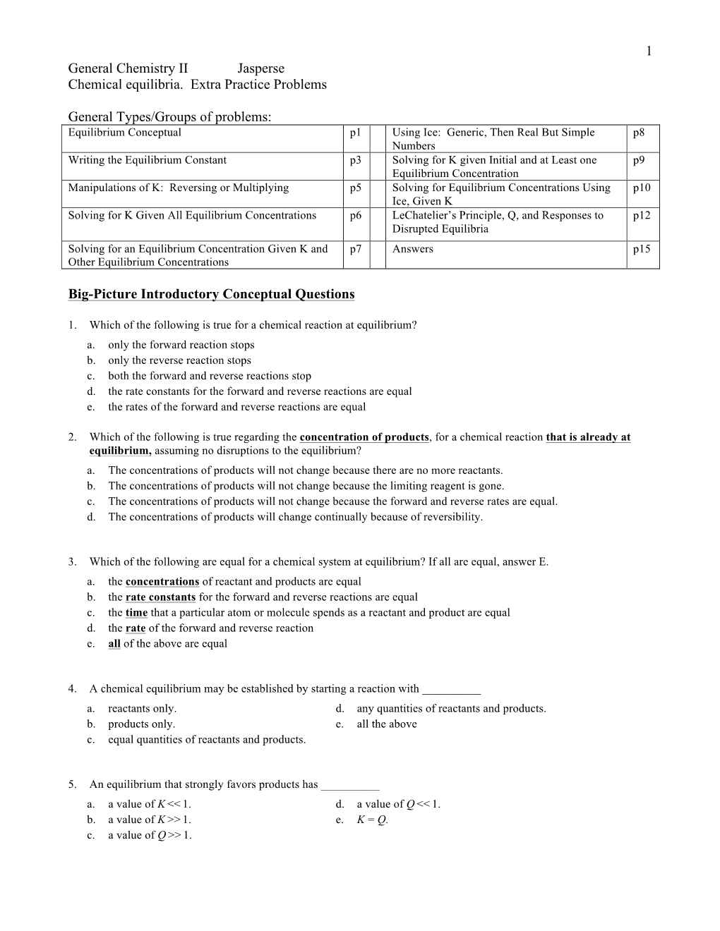 Test2 Ch16 Equilibrium Practice Problems