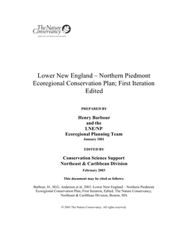 Lower New England – Northern Piedmont Ecoregional Conservation Plan; First Iteration Edited