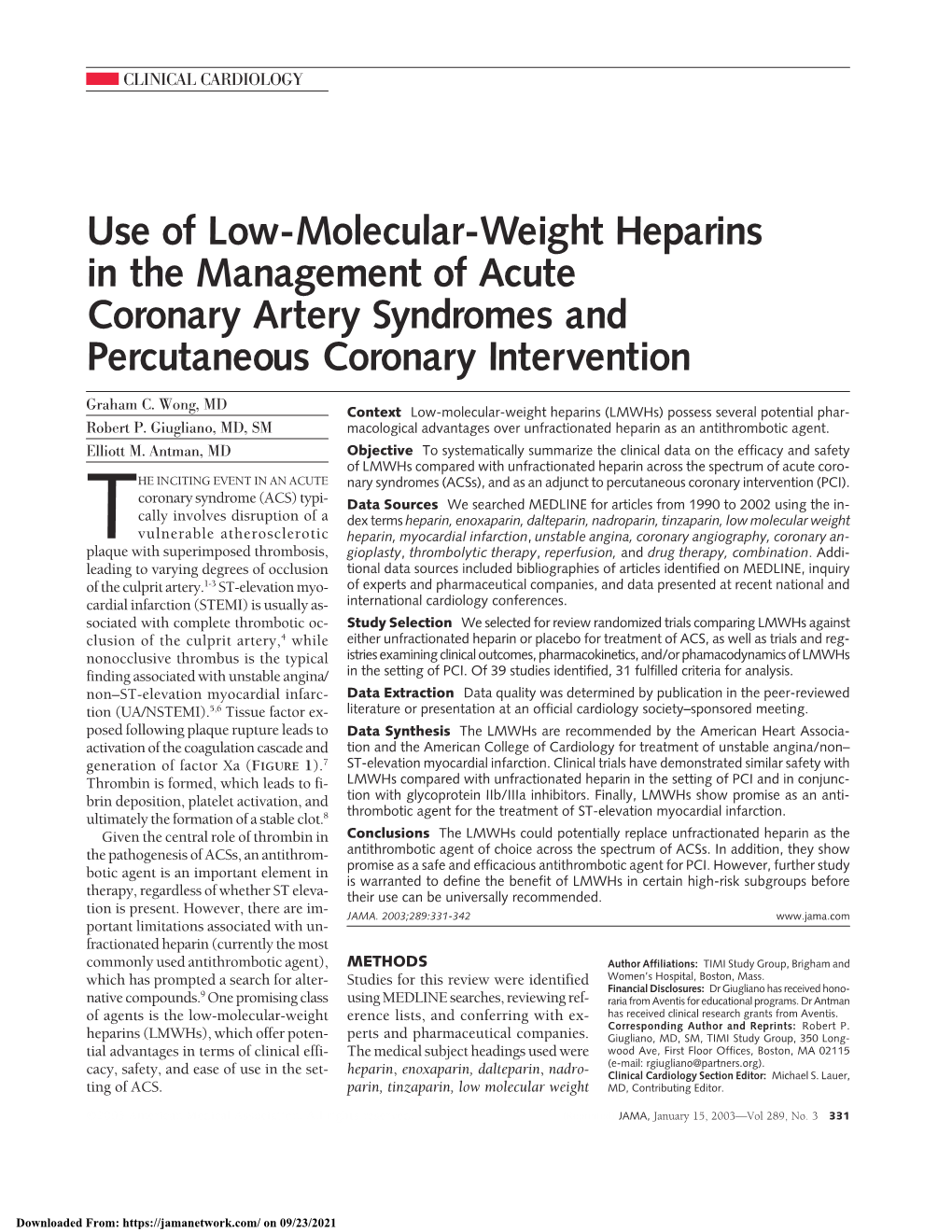 Use of Low-Molecular-Weight Heparins in the Management of Acute Coronary Artery Syndromes and Percutaneous Coronary Intervention