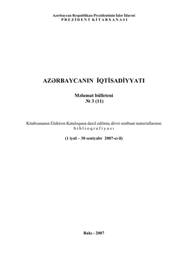 Azərbaycanin Iqtisadiyyati