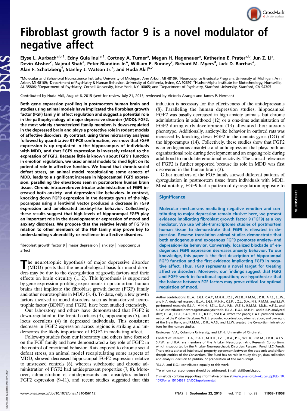 Fibroblast Growth Factor 9 Is a Novel Modulator of Negative Affect