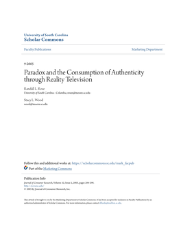 Paradox and the Consumption of Authenticity Through Reality Television Randall L