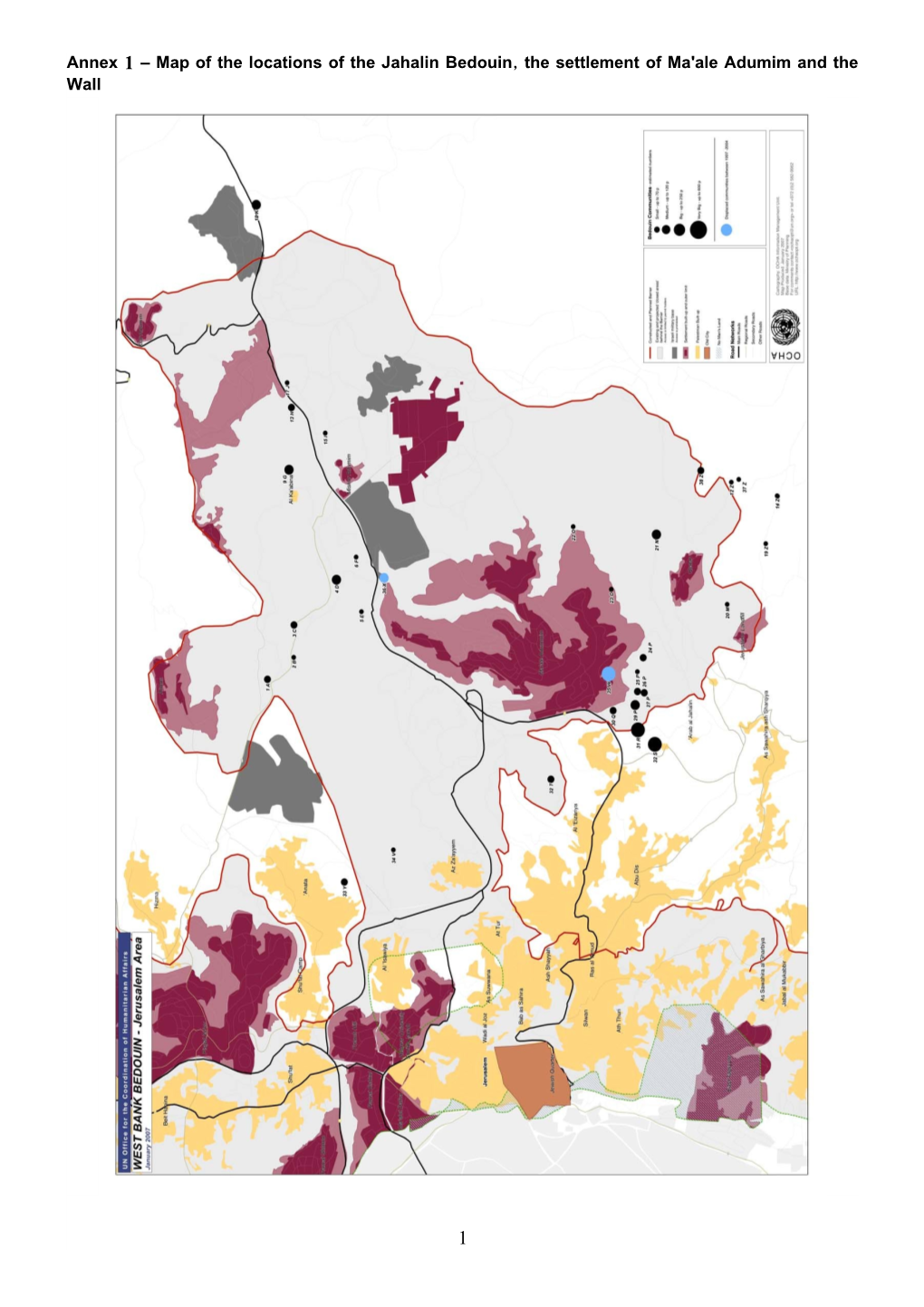 Map of the Locations of the Jahalin Bedouin, the Settlement of Ma'ale Adumim and the Wall
