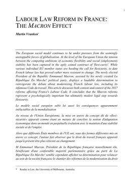 Labour Law Reform in France: the Macron Effect