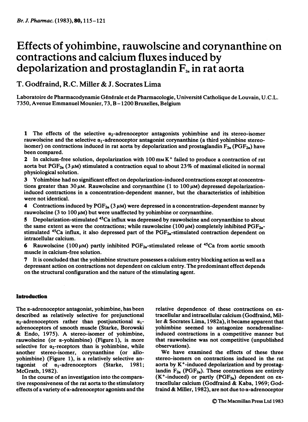 Effects of Yohimbine, Rauwolscine and Corynanthine on Contractions and Calcium Fluxes Induced by Depolarization and Prostaglandin F2a in Rat Aorta T