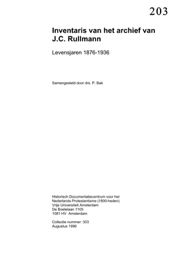 Inventaris Van Het Archief Van J.C. Rullmann