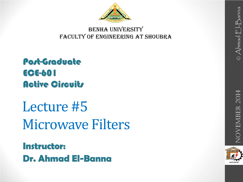 Lecture #5 Microwave Filters