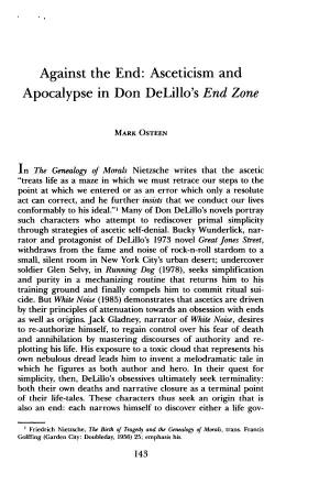 Against the End: Asceticism and Apocalypse in Don Delillo's End Zone