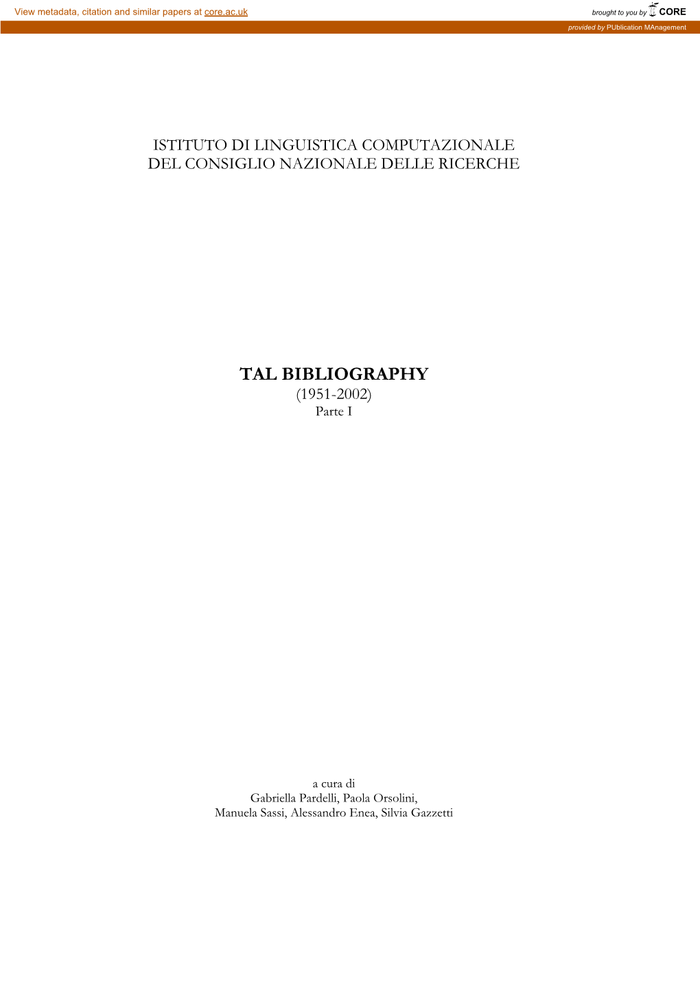 TAL BIBLIOGRAPHY (1951-2002) Parte I