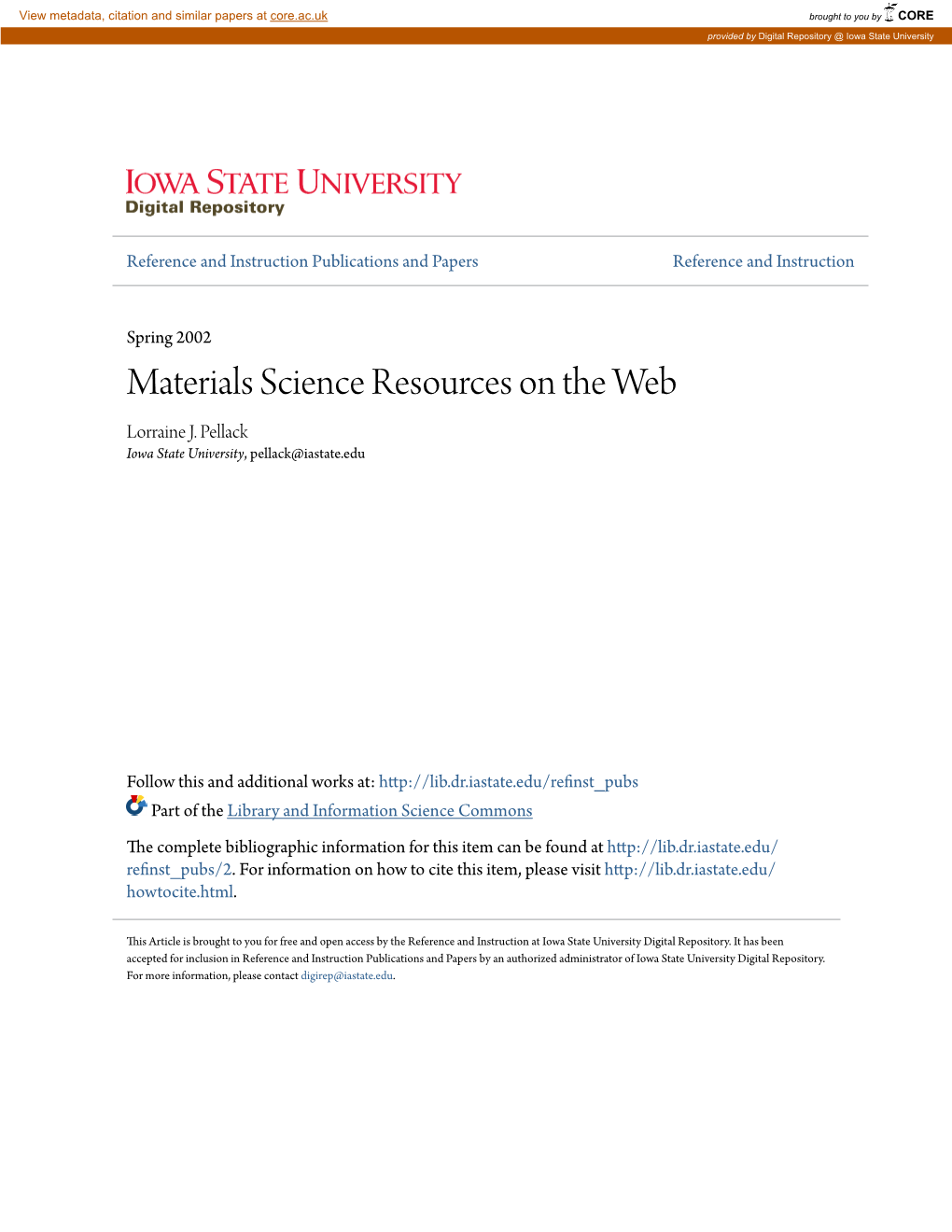 Materials Science Resources on the Web Lorraine J