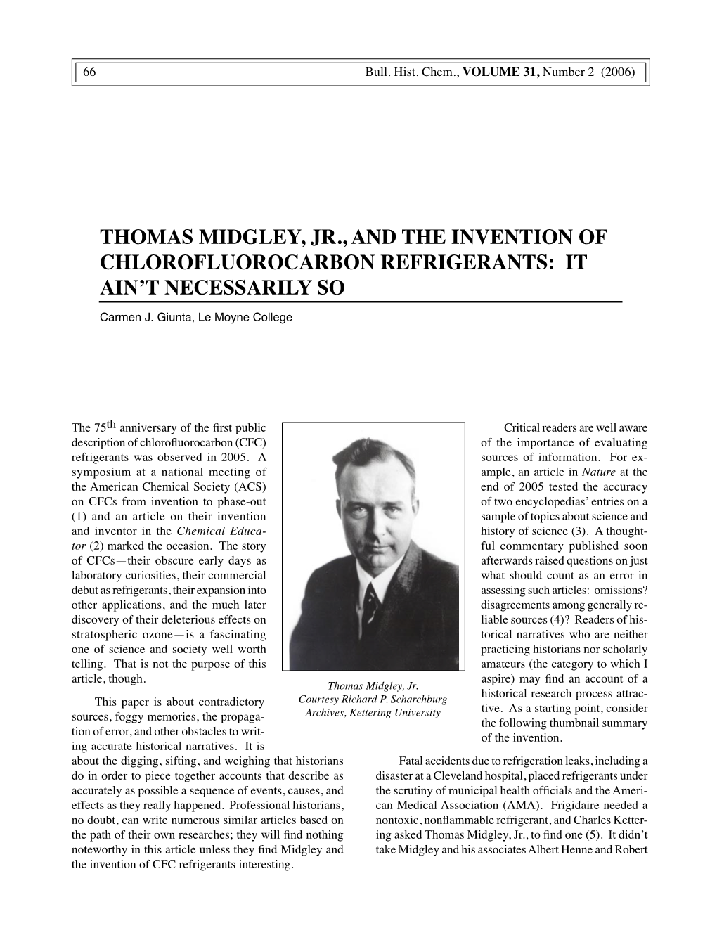 THOMAS MIDGLEY, JR., and the INVENTION of CHLOROFLUOROCARBON ...