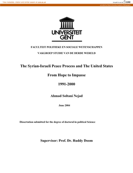 The Syrian-Israeli Peace Process and the United States from Hope To