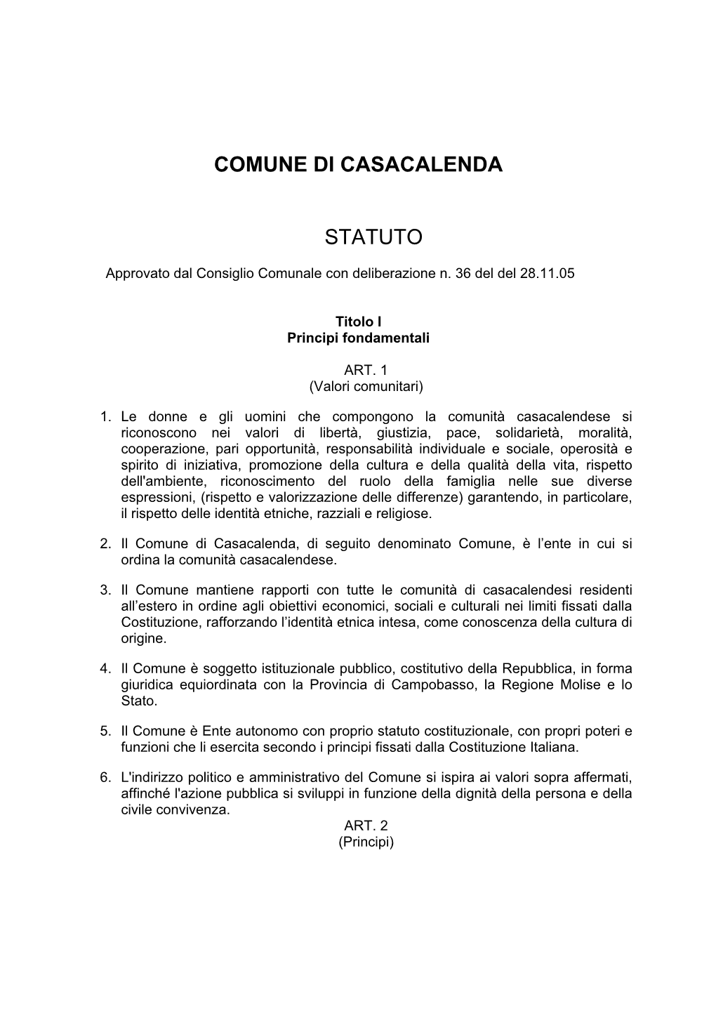 Comune Di Casacalenda Statuto