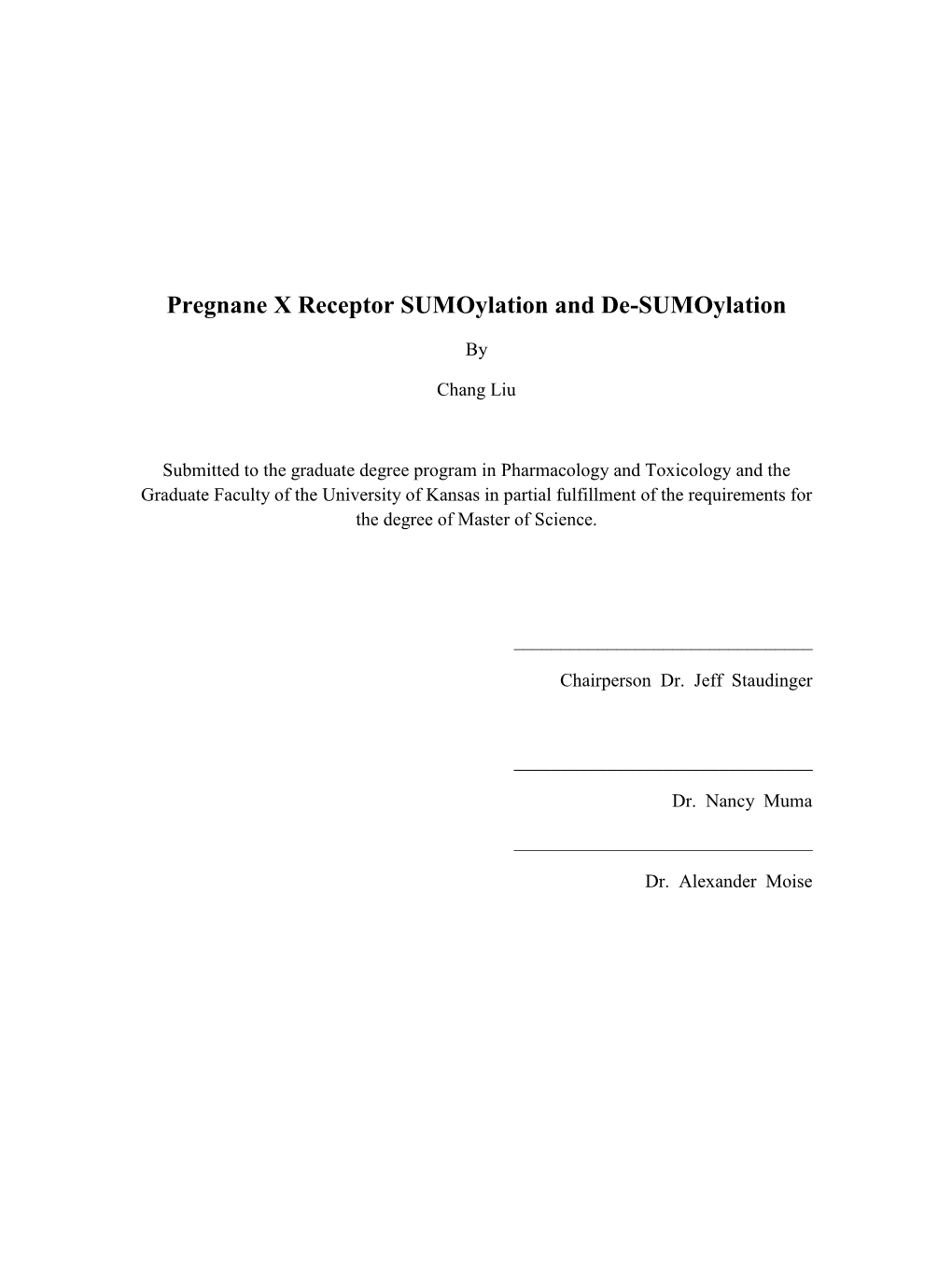 Pregnane X Receptor Sumoylation and De-Sumoylation