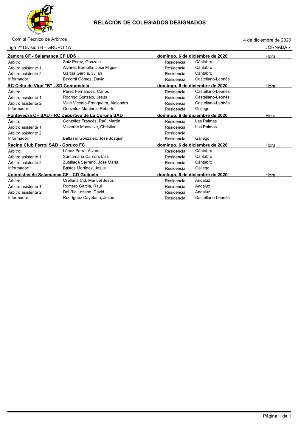 Designaciones Arbitrales De La Jornada 7 Y 8 En Segunda División B