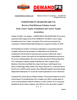PAUL ROBESON AWARD by Actors' Equity Foundation and Actors’ Equity Association