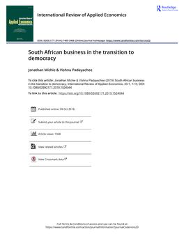 South African Business in the Transition to Democracy