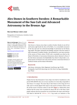 Ales Stones in Southern Sweden: a Remarkable Monument of the Sun Cult and Advanced Astronomy in the Bronze Age