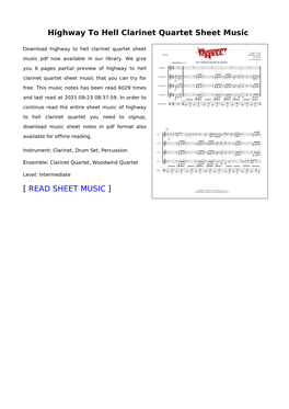 Highway to Hell Clarinet Quartet Sheet Music