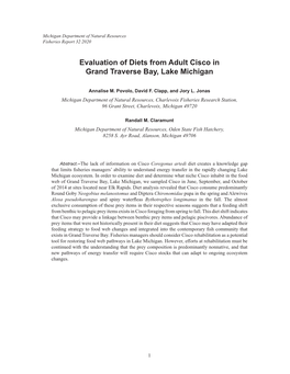 Evaluation of Diets from Adult Cisco in Grand Traverse Bay, Lake Michigan