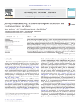 Jealousy: Evidence of Strong Sex Differences Using Both Forced Choice and Continuous Measure Paradigms