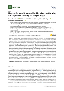 Hygiene Defense Behaviors Used by a Fungus-Growing Ant Depend on the Fungal Pathogen Stages